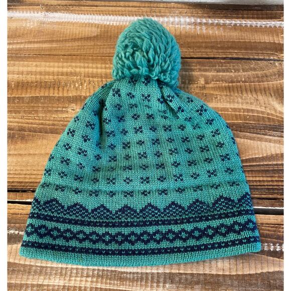 Vintage 1980's Maureen of the Mews Knitted Winter Ski Hat Beenie Green Pom Pom - Picture 2 of 12